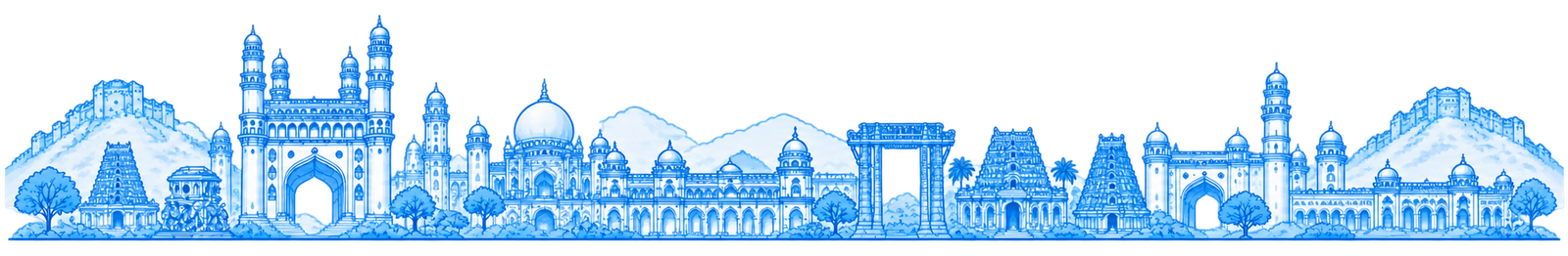 Illustrated landmarks from across Telangana